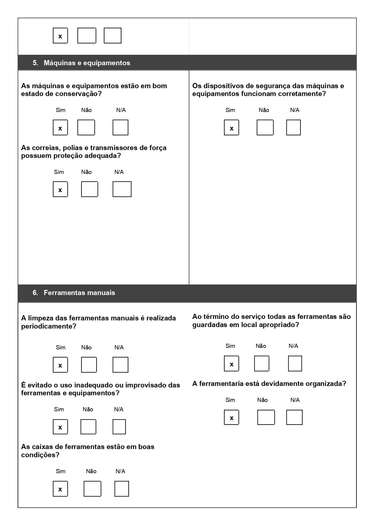 Imagem mostrando um modelo em Word de checklist de segurança do trabalho