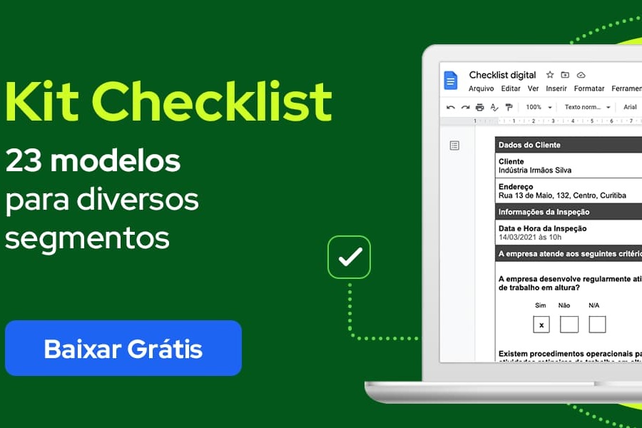 Banner convidando a baixar gratuitamente 23 modelos de checklist para diversos segmentos