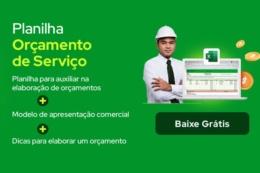 Banner convidando a baixar gratuitamente o material Planilha Orçamento de Serviços