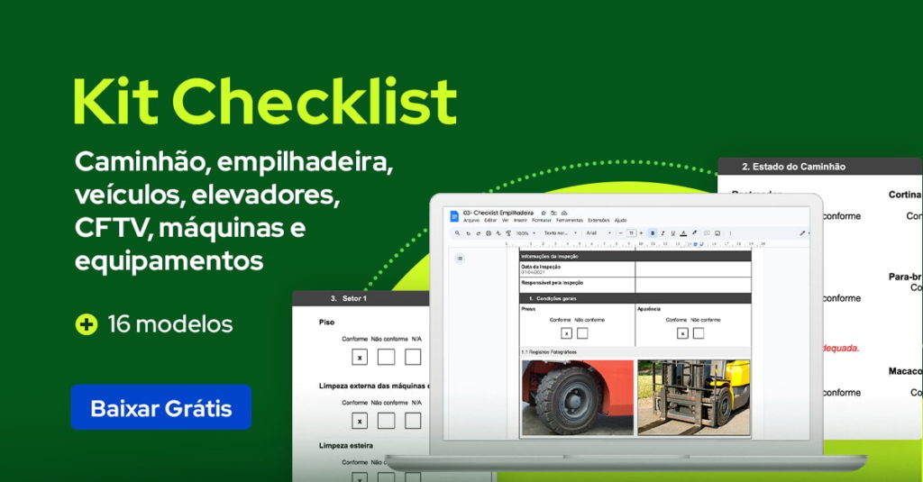 banner kit checklist caminhão, empilhadeira, veículos, elevadores, CFT, máquinas e equipamentos