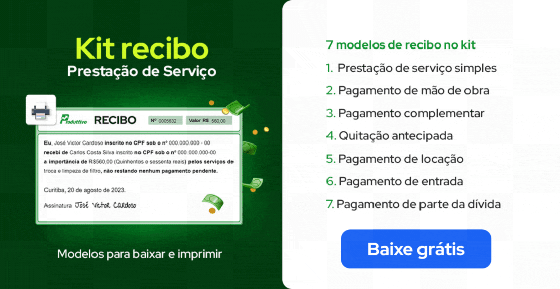 7 modelos de kit recivo de prestação de serviços prontos para usar
