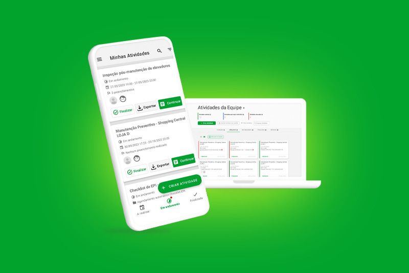 foto com mockup do sistema de manutenção Produttivo na tela do celular e computador