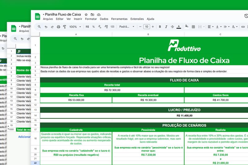 planilha que ensina como fazer fluxo de caixa do Produttivo