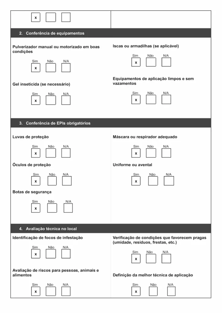 modelo de checklist de dedetização