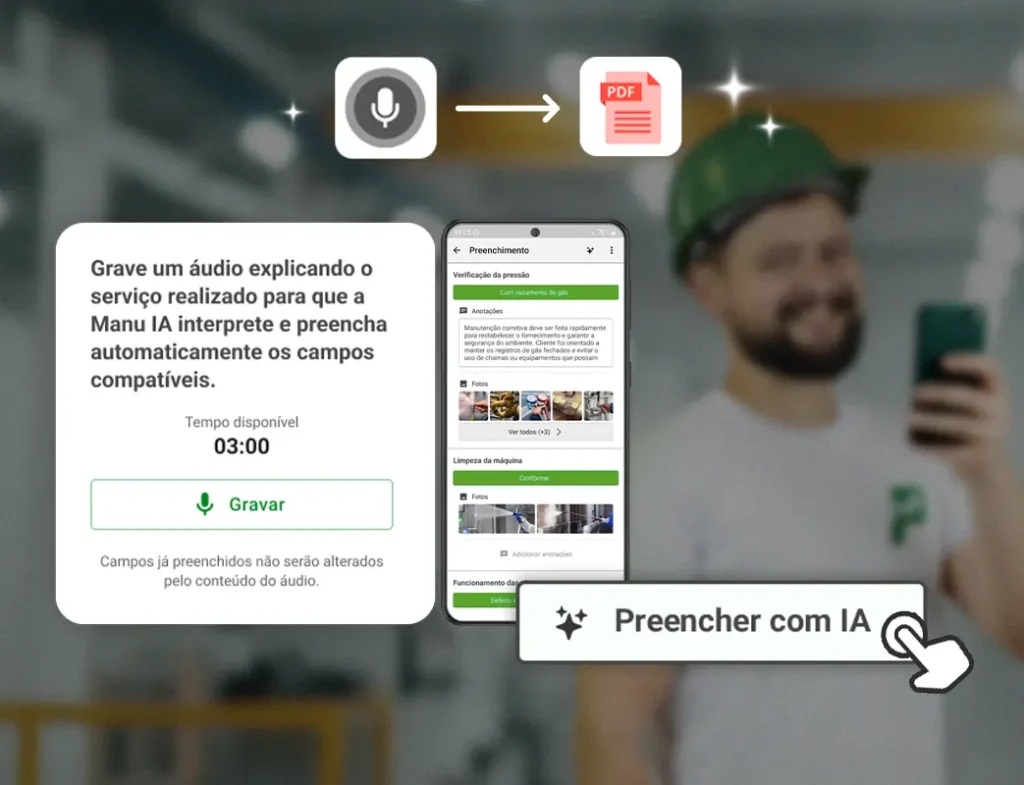 como gerar relatórios automáticos com preenchimento inteligente por voz - Manu IA