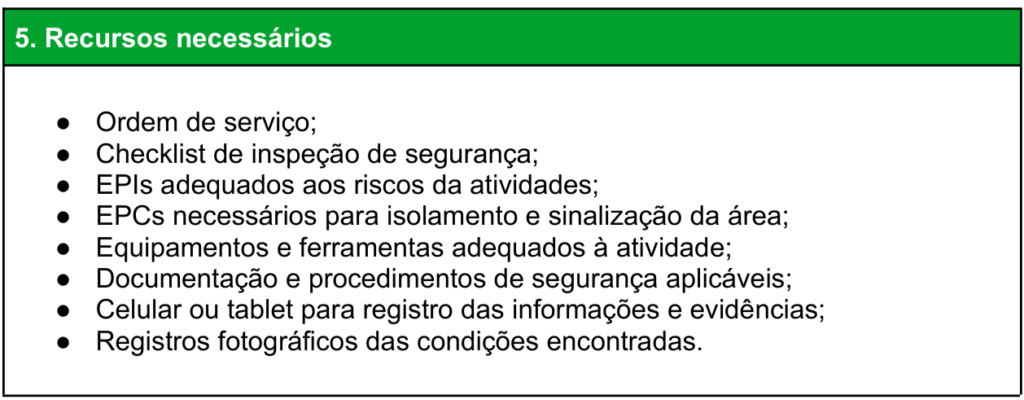 POP segurança do trabalho recursos necessários